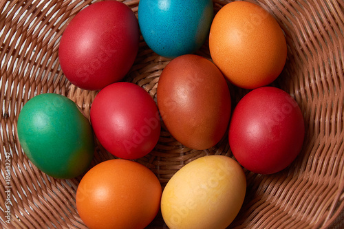 Colorful Chicken and Quail Eggs Happy Easter