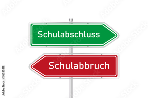 Grünes und rotes Straßenschild - Schulabschluss - Schulabbruch