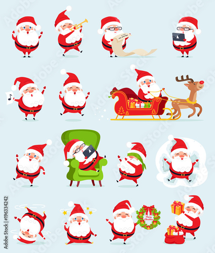 Santa Claus Icons Collection Vector Illustration