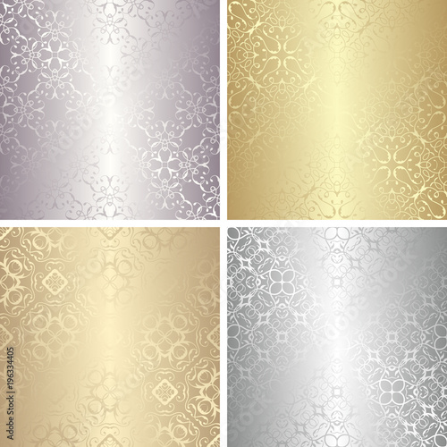Set of luxury seamless wallpaper. Stylish design. Vintage collection of golden and silver wallpaper