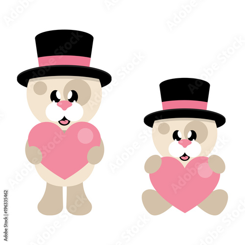 cartoon cute dog and dog sitting with heart in hat