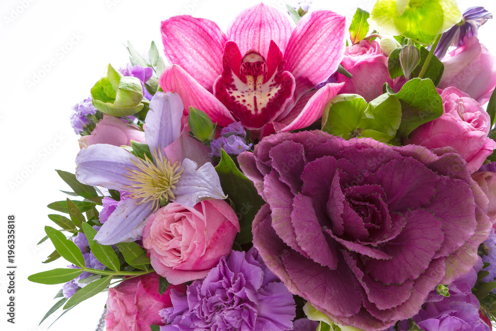 Bright buketny composition from fresh flowers, the white isolated background Bright buketny composition from fresh flowers, the white isolated background