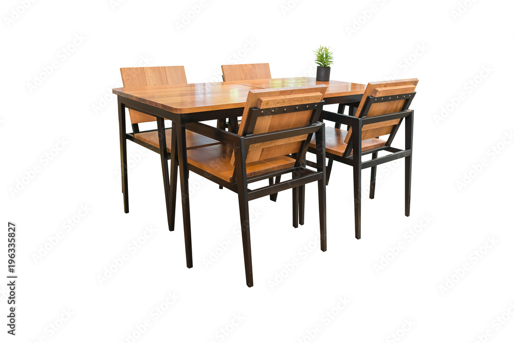 Modern set of wooden table and chair for decoration contemporary on white background with clipping paths Modern set of wooden table and chair for decoration contemporary on white background with clipping paths