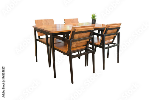 Modern set of wooden table and chair for decoration contemporary on white background with clipping paths