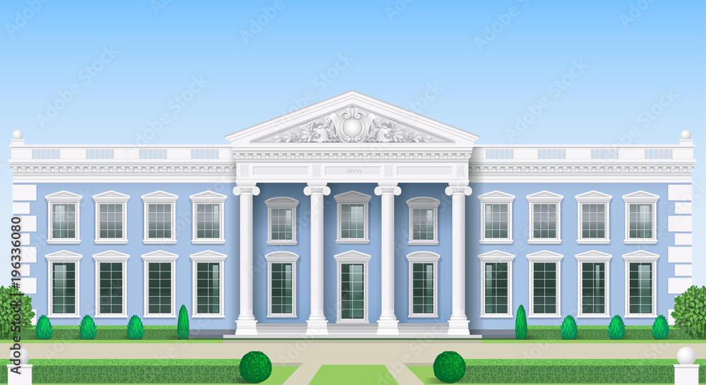 The facade of a classical public building is a Palace, a courthouse or a theater, a Parliament or a Museum. Classicism. Vector graphics The facade of a classical public building is a Palace, a courthouse or a theater, a Parliament or a Museum. Classicism. Vector graphics