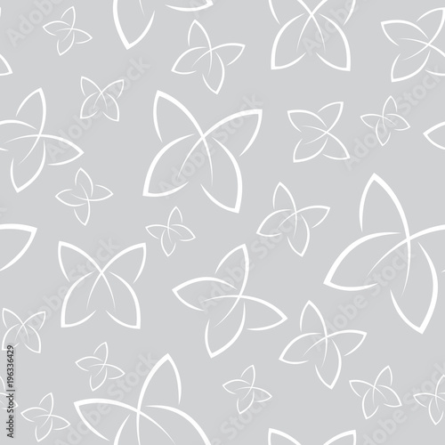 Grey pattern of butterflies. Horizontally and vertically seamless background. Isolated elements.