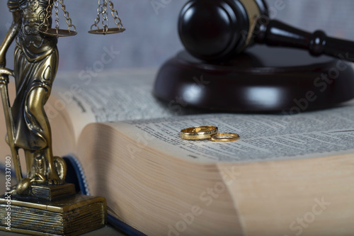 Marriage rings on a thick book.