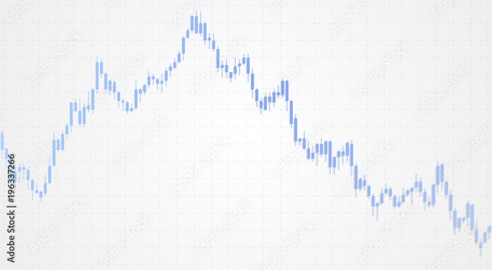 Chart with forex or stock candles graphic. Set of various indicators for forex trade. Candlestick data visualization background. Vector illustration.