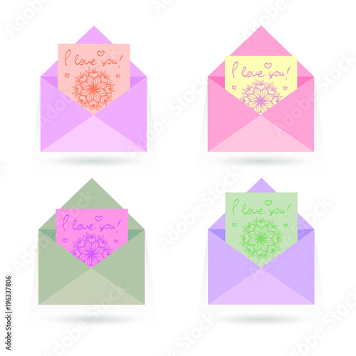Vector set of valentine letters in different colors.