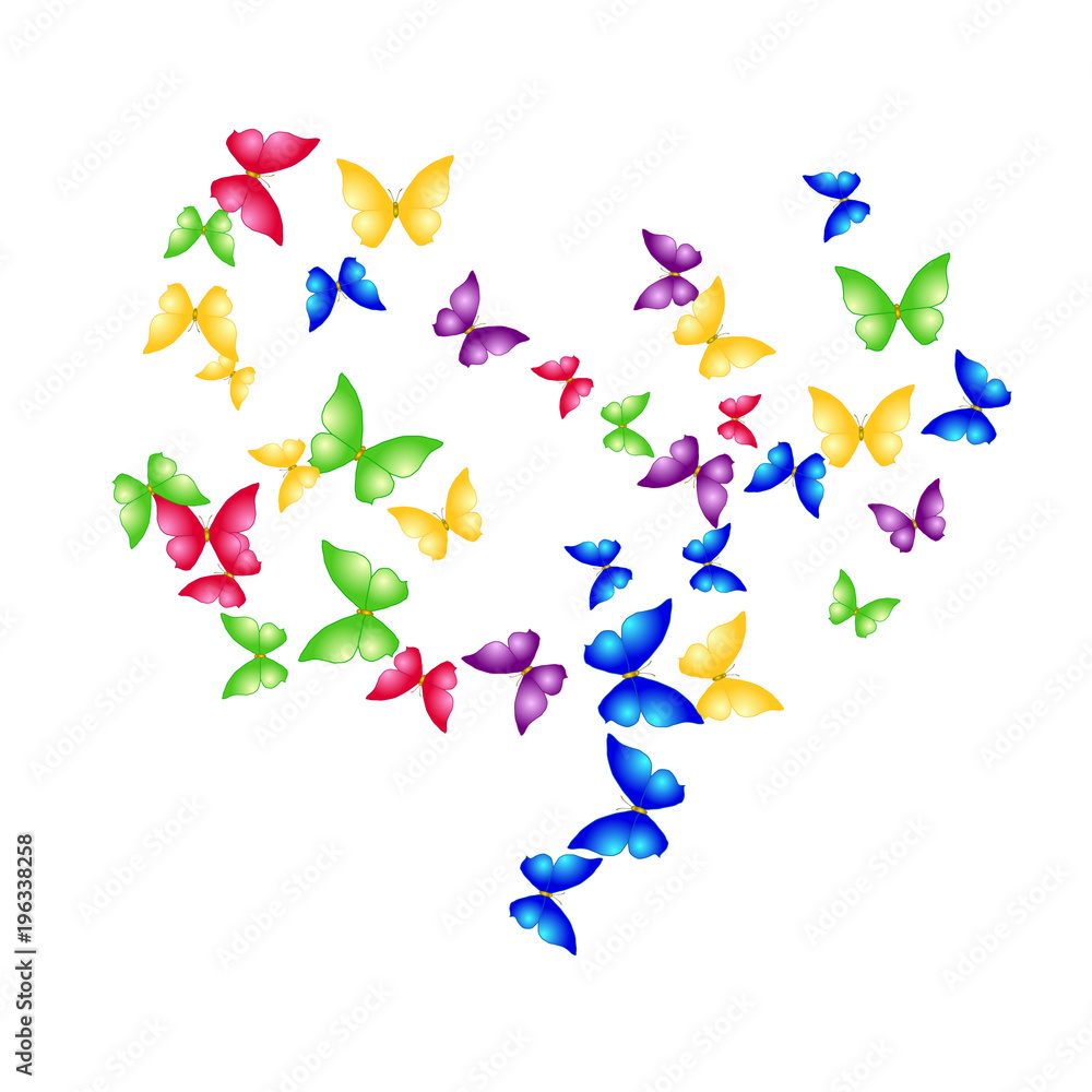 Fototapeta premium Summer Background with Colorful Butterflies. Simple Feminine Pattern for Card, Invitation, Print. Trendy Decoration with Beautiful Butterfly Silhouettes. Vector Background with Moth
