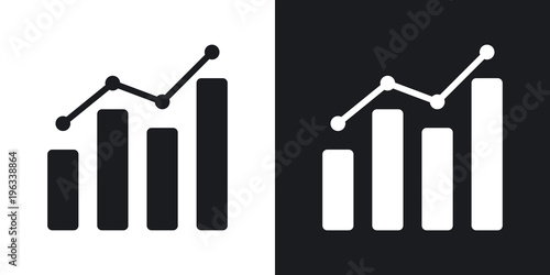 Vector business graph icon. Two-tone version on black and white background