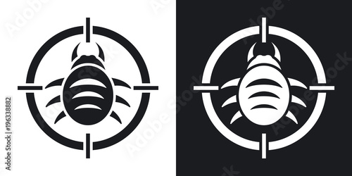 Vector bug target icon. Two-tone version on black and white background