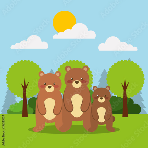 forest of the animals family bears vector illustration