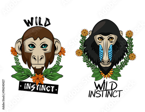 Wild monkeys prints for tshirt vector illustration graphic design