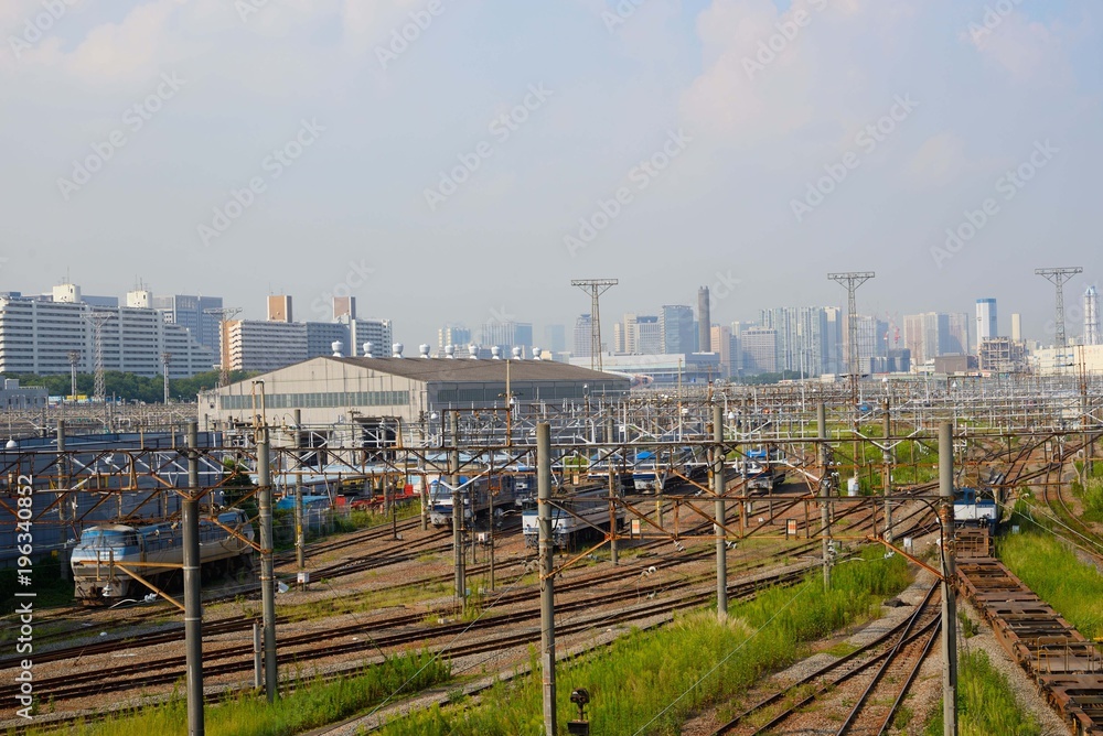 東京貨物ターミナル駅周辺の景色
貨物列車が通る線路でいっぱいのターミナルに感激。
