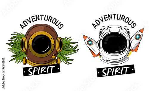 Astronaut and diving helmet designs vector illustration graphic design