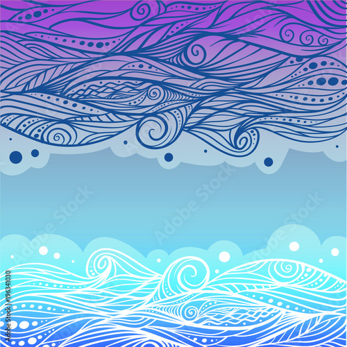 Vector vintage and ethnic waves of sea and ocean.
