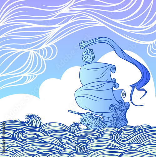 Vector vintage and ethnic waves of sea and ocean.