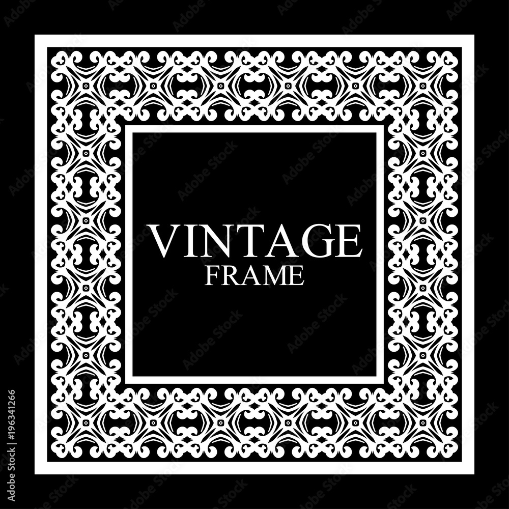 Vintage white border frame with retro ornamental pattern. Template for design. Vector illustration
