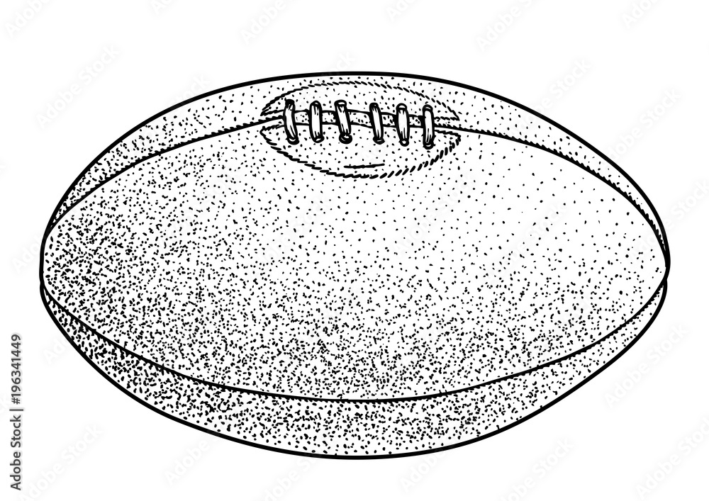 American football ball illustration, drawing, engraving, ink, line art