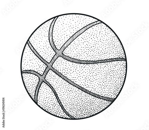 Basketball illustration, drawing, engraving, ink, line art, vector