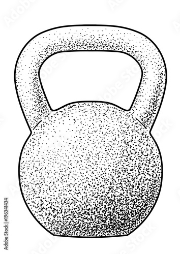 Kettle bell illustration, drawing, engraving, ink, line art, vector