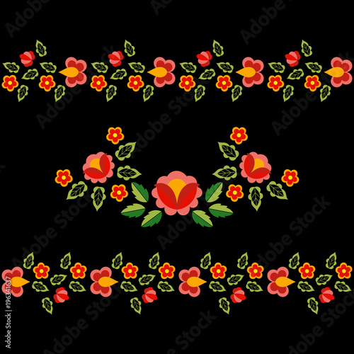 Polish folk pattern vector. Floral ethnic ornament. Slavic eastern european print. Seamless border flower design for bohemian interior textile, pillow case, gypsy fashion embroidery, greeting card.