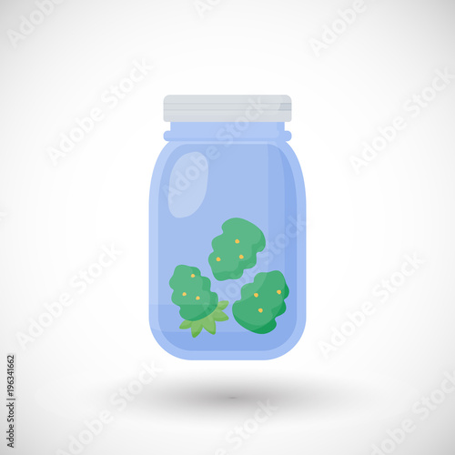 Dried marijuana buds in jar vector flat icon