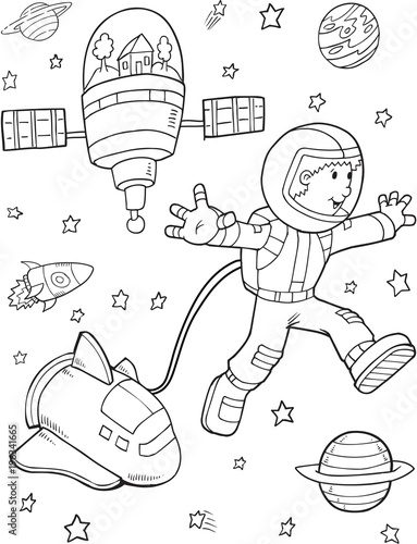 Astronaut Space Walk Vector Illustration Art