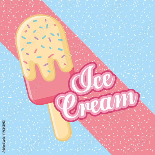 tasty ice cream in wooden stick vector illustration