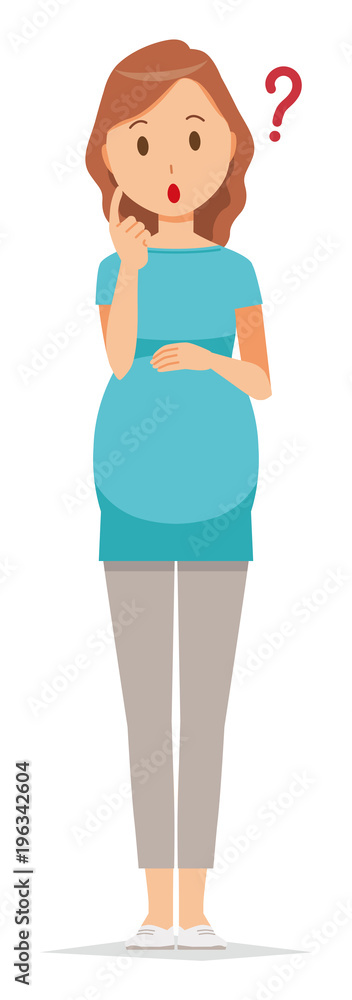 A pregnant woman wearing green clothes is thinking A pregnant woman wearing green clothes is thinking