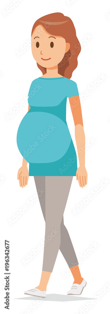 A pregnant woman wearing green clothes is walking A pregnant woman wearing green clothes is walking