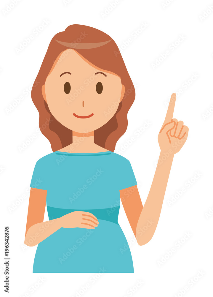 A pregnant woman wearing green clothes is pointing A pregnant woman wearing green clothes is pointing