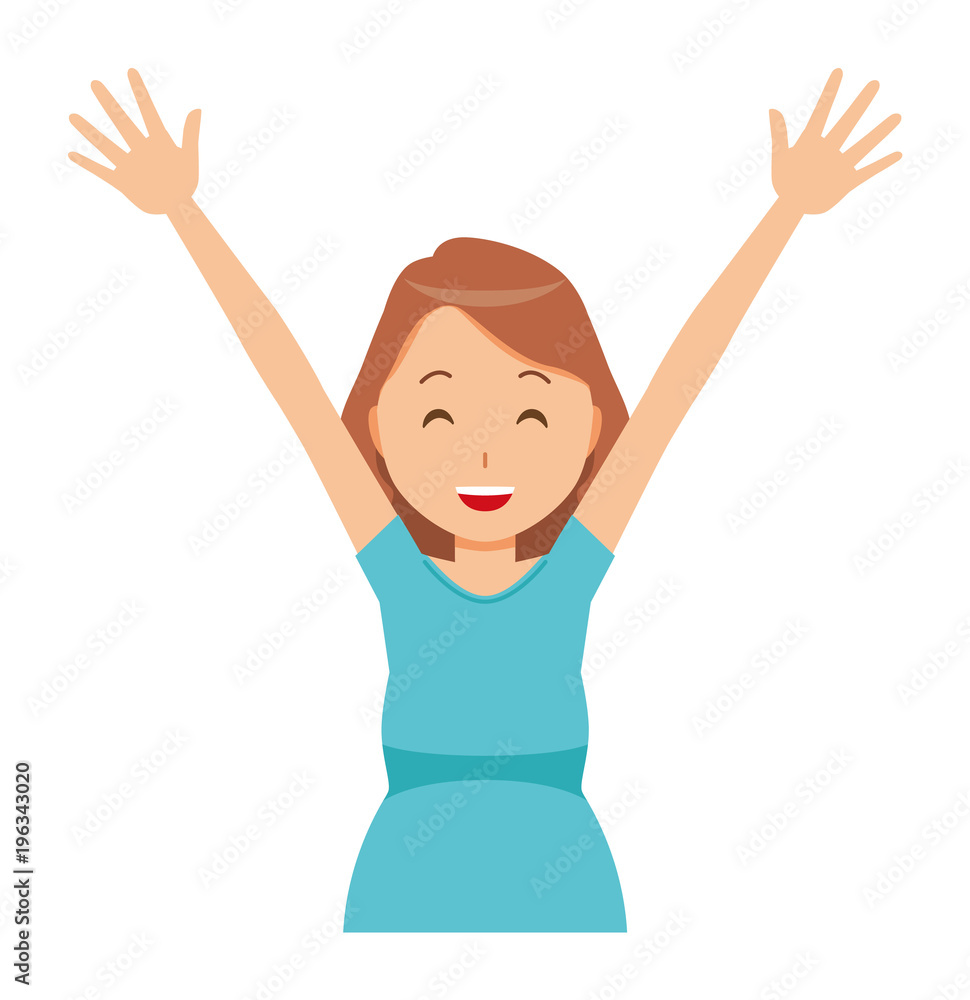 A pregnant woman wearing green clothes is putting up both hands A pregnant woman wearing green clothes is putting up both hands