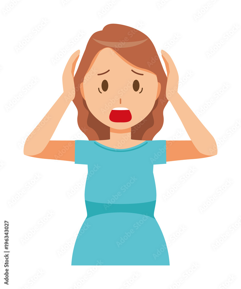 A pregnant woman wearing green clothes is panicking A pregnant woman wearing green clothes is panicking