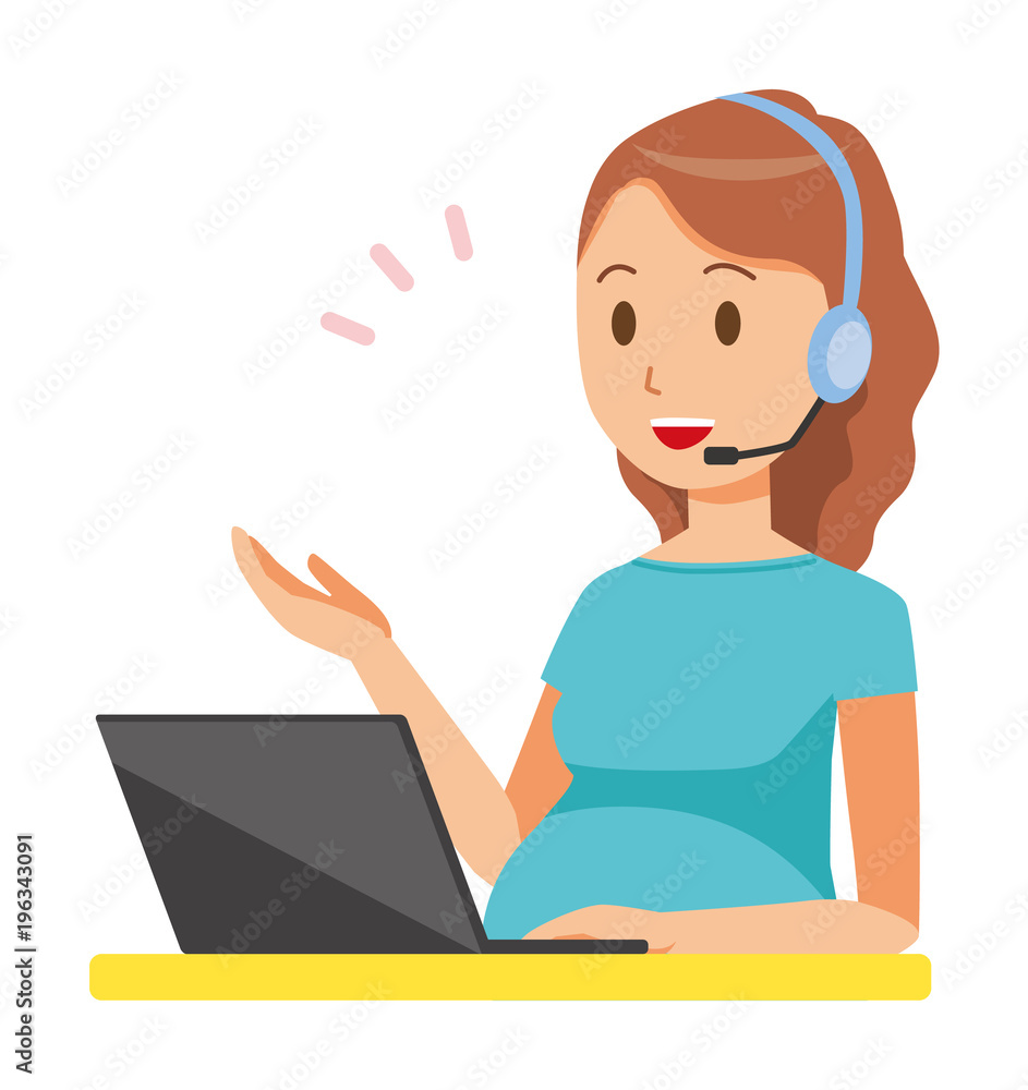A pregnant woman wearing green clothes is talking on income A pregnant woman wearing green clothes is talking on income