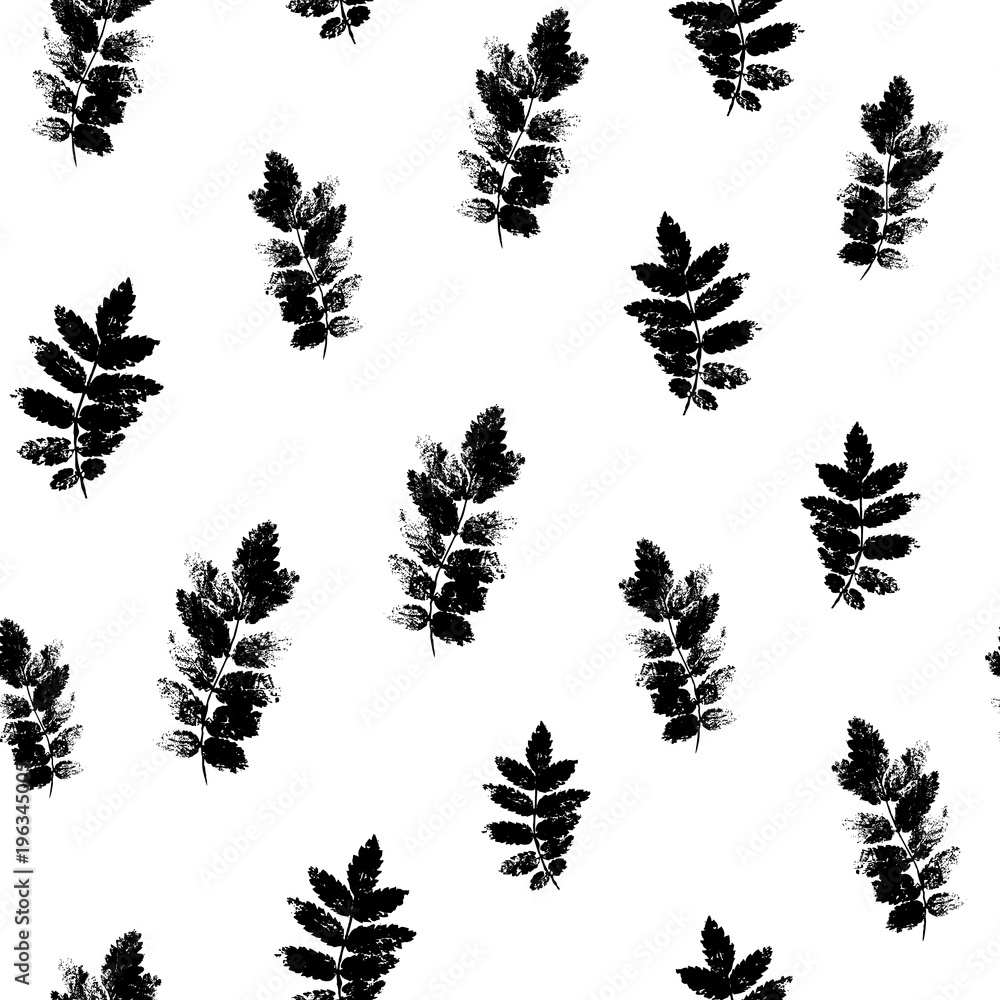 Fototapeta premium Vector green leaves on white background. Seamless pattern