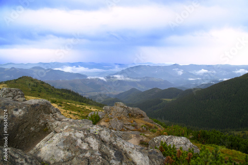 Summer landscape with Carpathian Mountains, Europe. High mountain peaks.