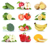 Obst und Gemüse Früchte viele Apfel Tomaten Bananen Paprika Farben Freisteller freigestellt isoliert