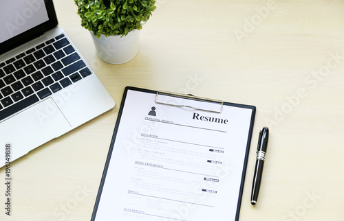 resume on table Office Business