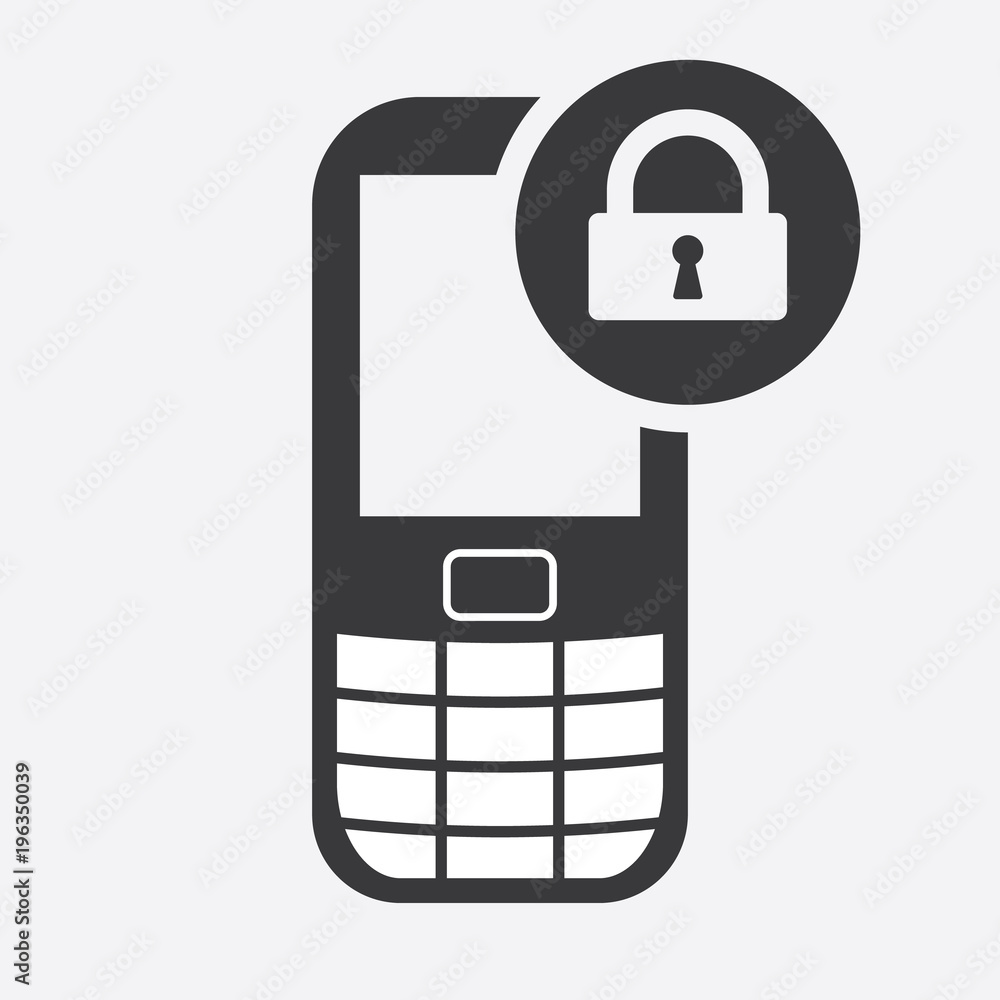 Cell phone icon with padlock sign. Cell phone icon and security, protection, privacy symbol Cell phone icon with padlock sign. Cell phone icon and security, protection, privacy symbol