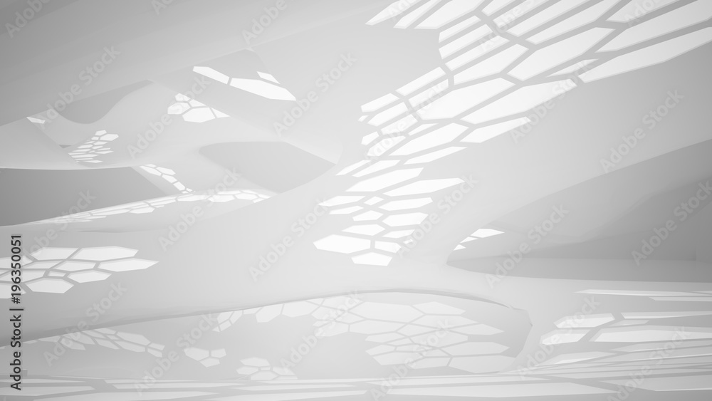 Abstract parametric white interior with neon lighting. 3D illustration and rendering. Abstract parametric white interior with neon lighting. 3D illustration and rendering.