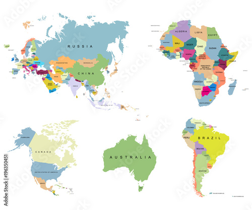 Territory of continents - USA, Europe, Australia, Africa, Eurasia