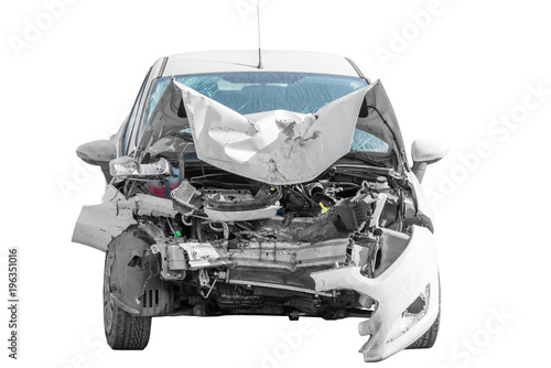 broken car after an accident is isolated on a white background