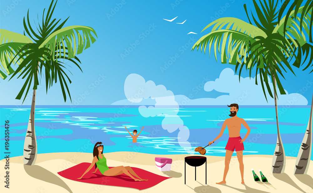 Obraz premium family on a picnic by the sea