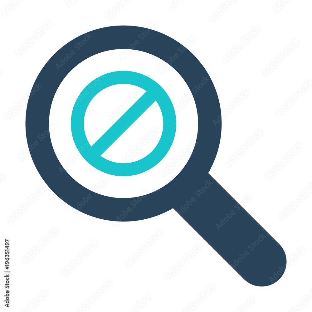 Magnifying glass icon with not allowed sign. Magnifying glass icon and block, forbidden, prohibit symbol Magnifying glass icon with not allowed sign. Magnifying glass icon and block, forbidden, prohibit symbol