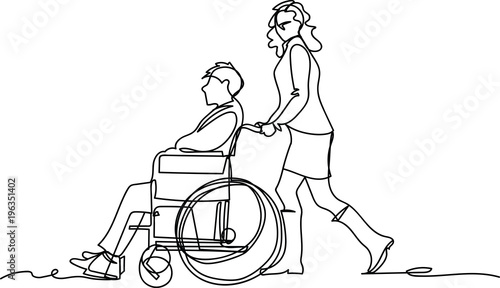 a man in a wheelchair. contour drawing