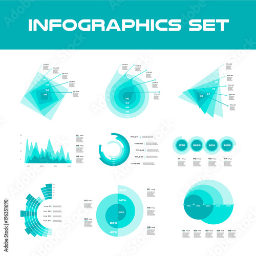 Blue Infographic Elements Collection - Business Vector Illustration in flat design style for presentation, booklet, website etc. Big set of Infographics.