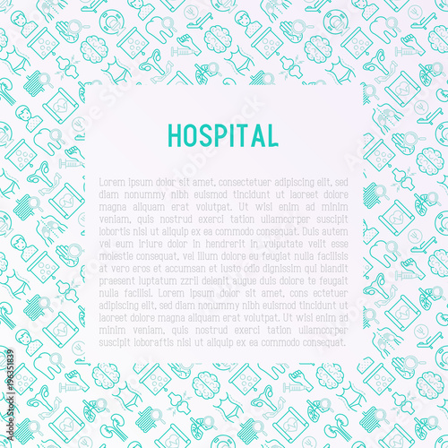Hospital concept with thin line icons for doctor's notation: neurologist, gastroenterologist, manual therapy, ophtalmologist, cardiology, allergist, dermatologist, dentist. Vector illustration.