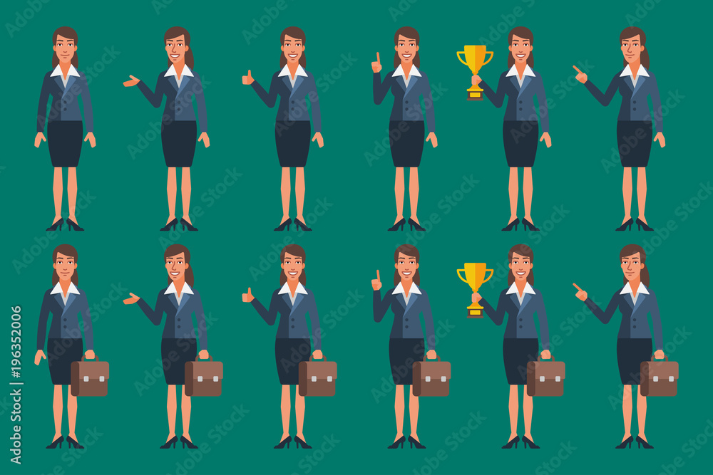 Obraz premium Businesswoman in Various Poses Character Set